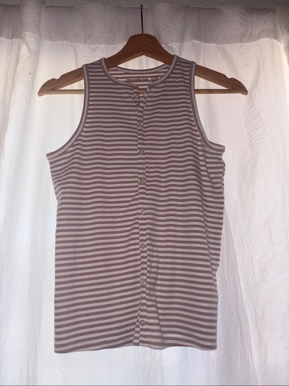 abercrombie kids Taupe and White Striped Button-Front Tank